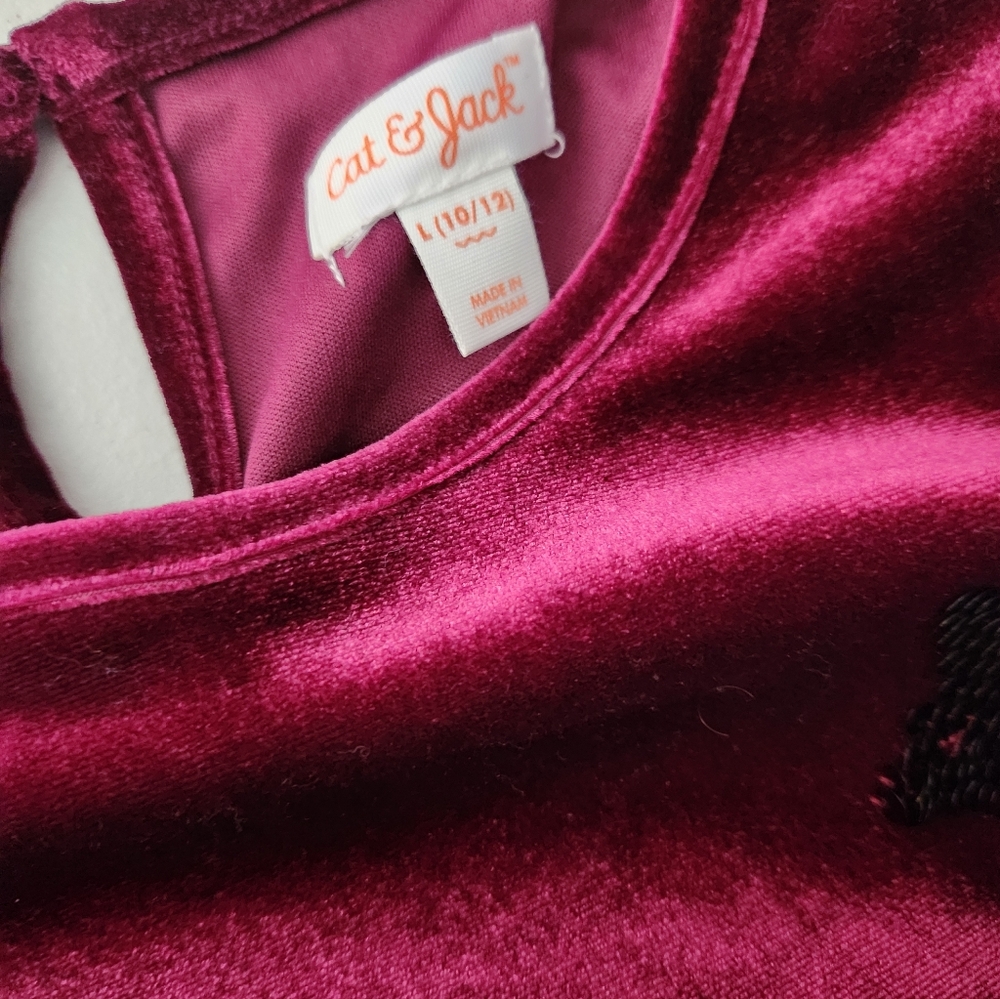 Cat&Jack Burgundy Velvet Starred Short Sleeve Dress w/pockets,Girl's 10/12, NWOT - Picture 5 of 9